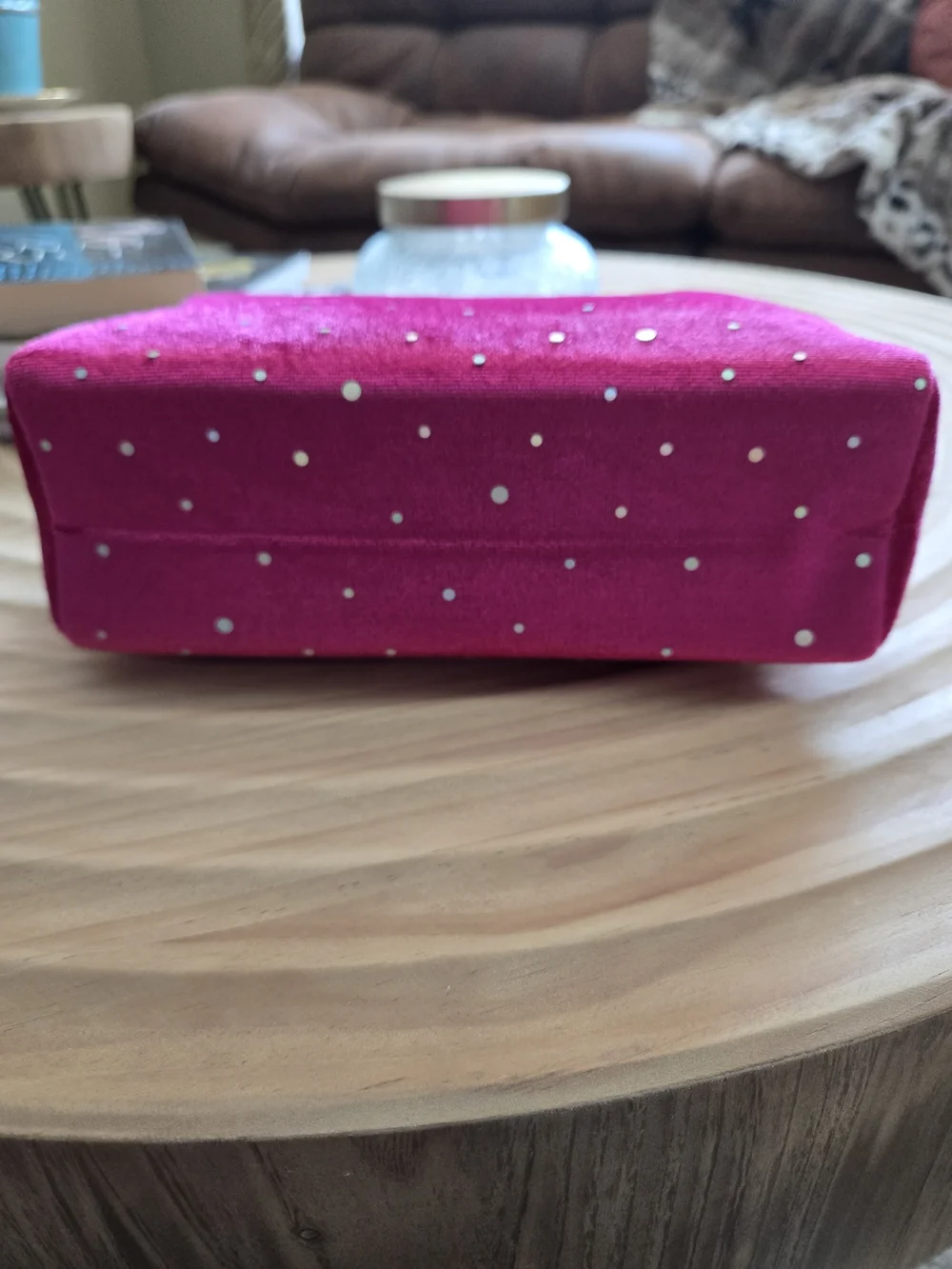 Ulta Beauty Magenta Pink Velvet Sparkle Polka Dot Makeup Cosmetic Bag Pouch
